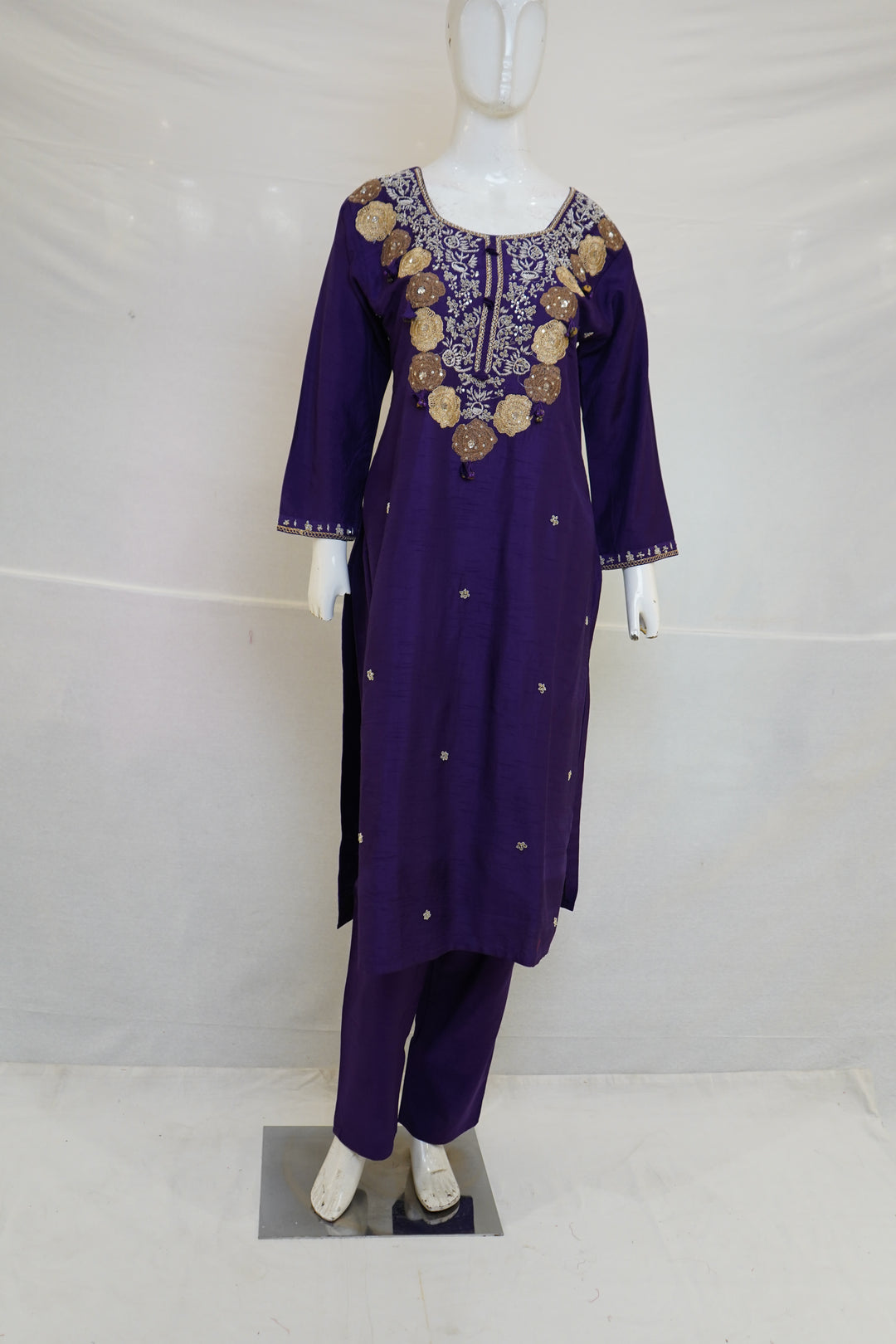 Royal Purple Embroidered Kurta Set with Organza Dupatta