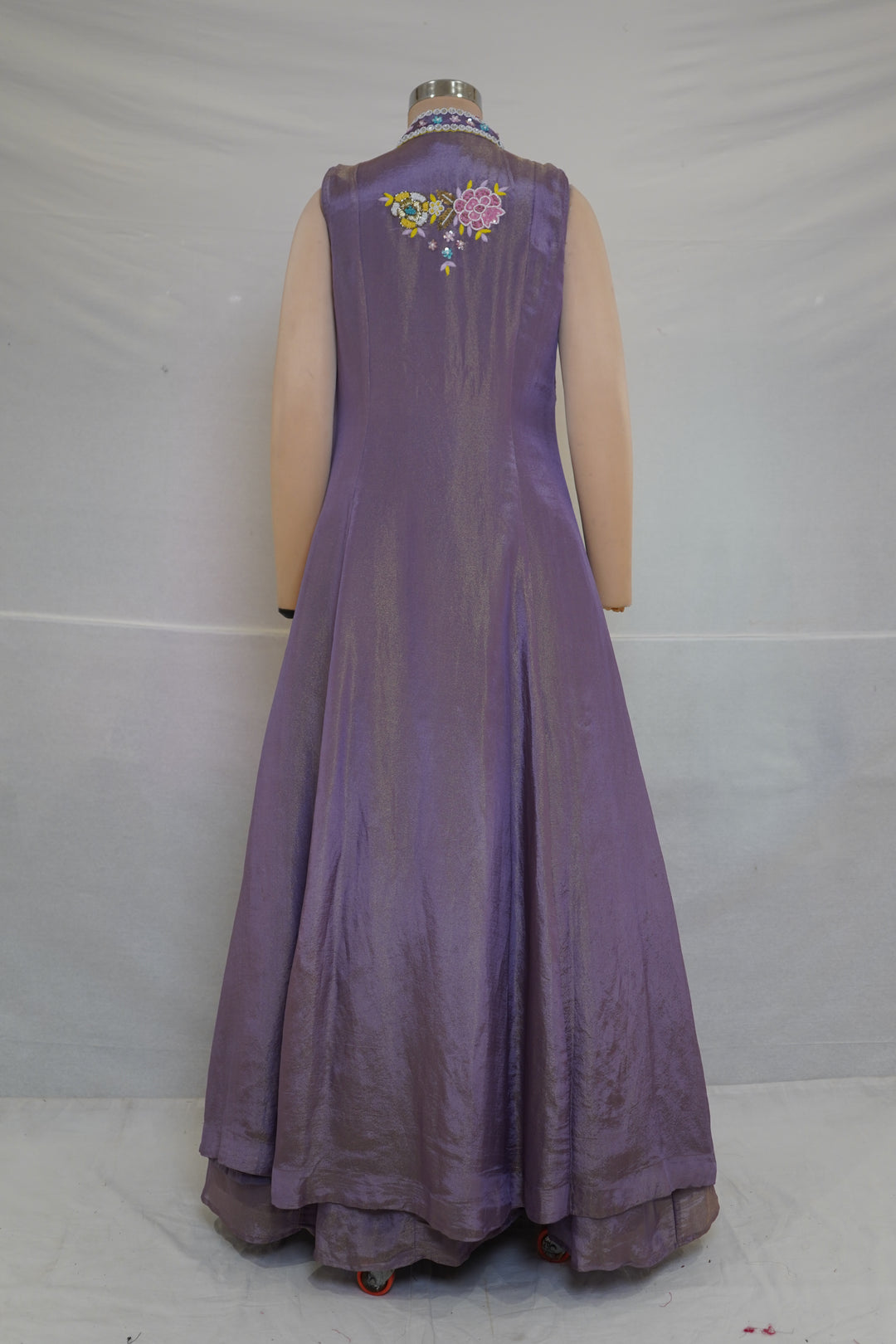 Lavender Embroidered Skirt Set with Jacket Style Anarkali