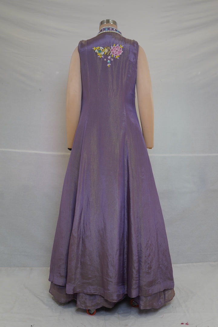 Lavender Embroidered Skirt Set with Jacket Style Anarkali