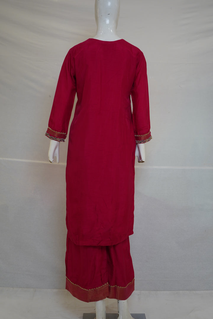 Rani Pink Handwork Kurta Palazzo Set with Dupatta