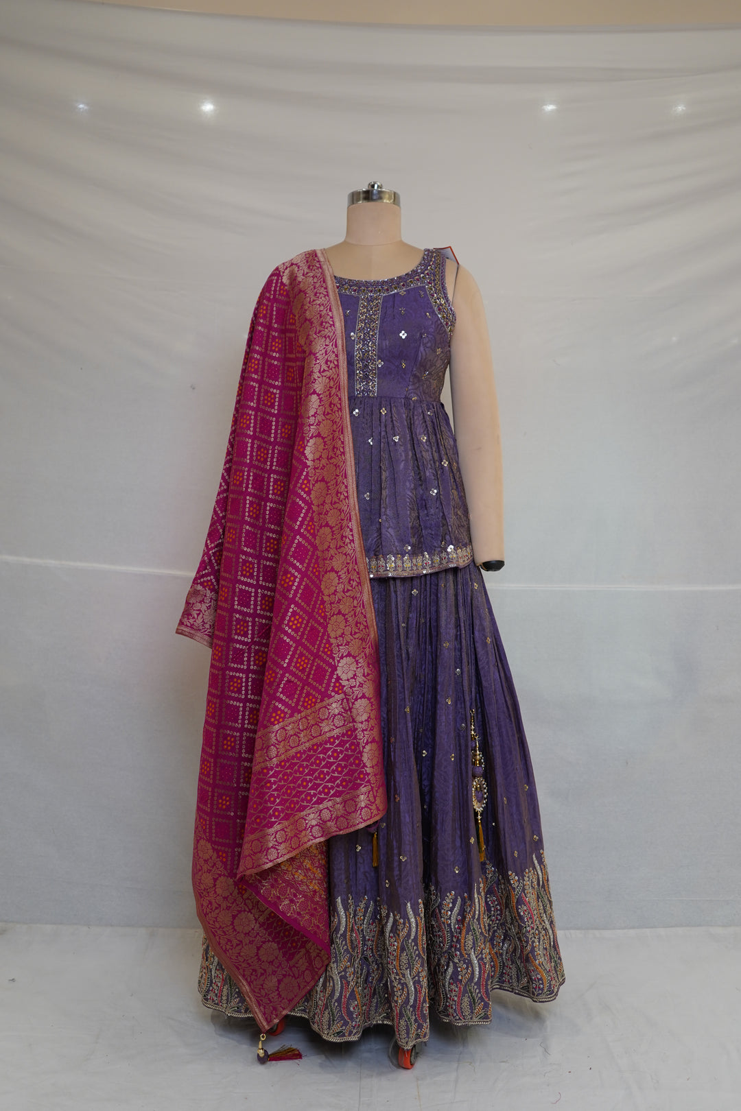 Purple Handwork Lehenga Skirt Set with Banarasi Dupatta