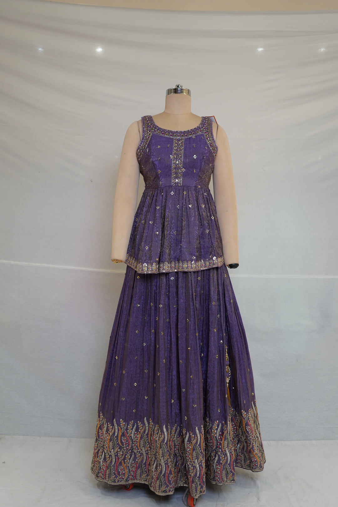 Purple Handwork Lehenga Skirt Set with Banarasi Dupatta
