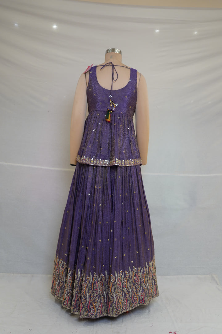 Purple Handwork Lehenga Skirt Set with Banarasi Dupatta