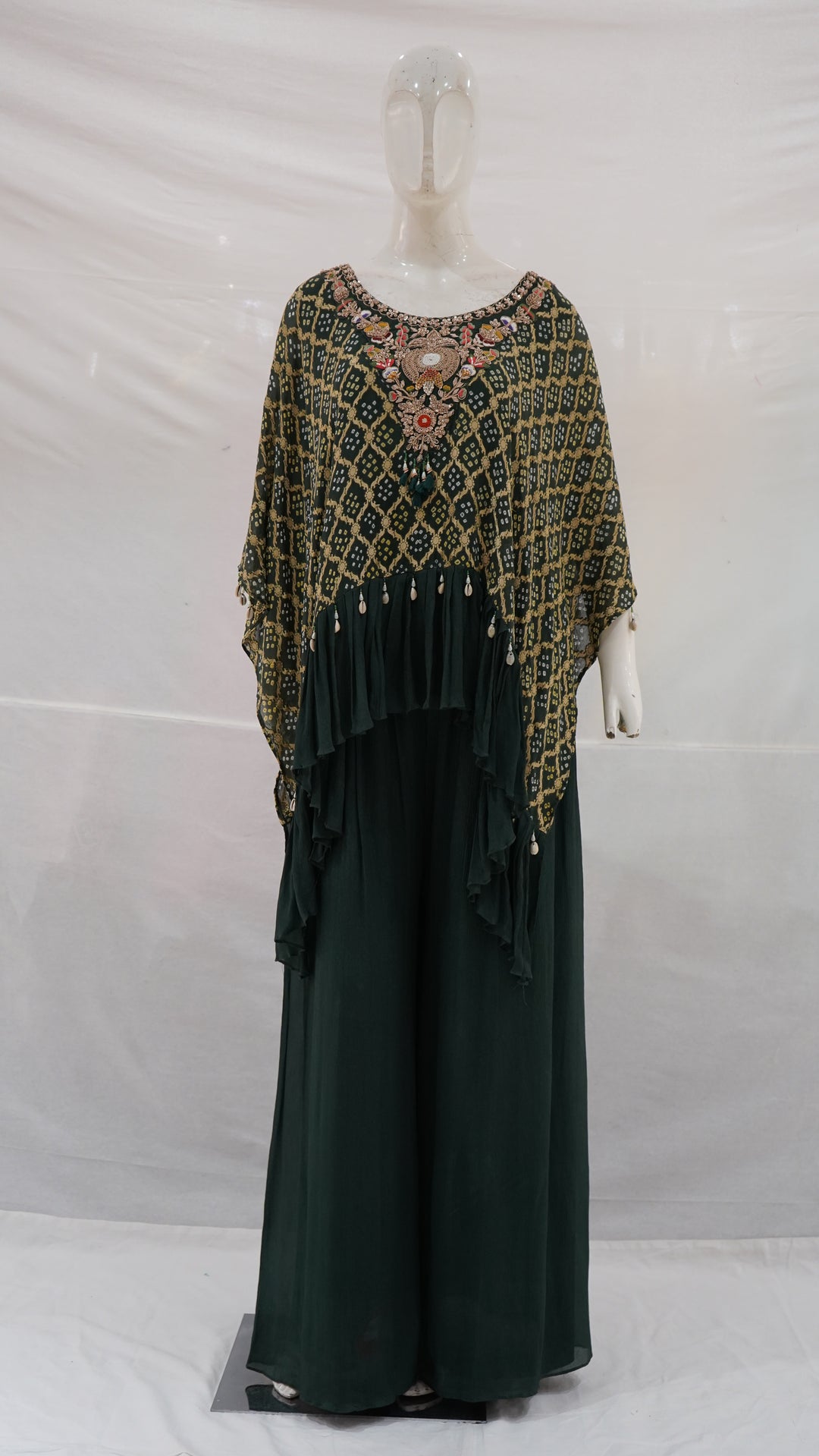 Bottle Green Handwork Kaftan Palazzo Set