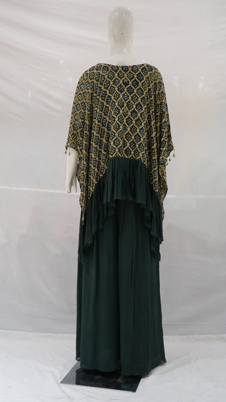 Bottle Green Handwork Kaftan Palazzo Set