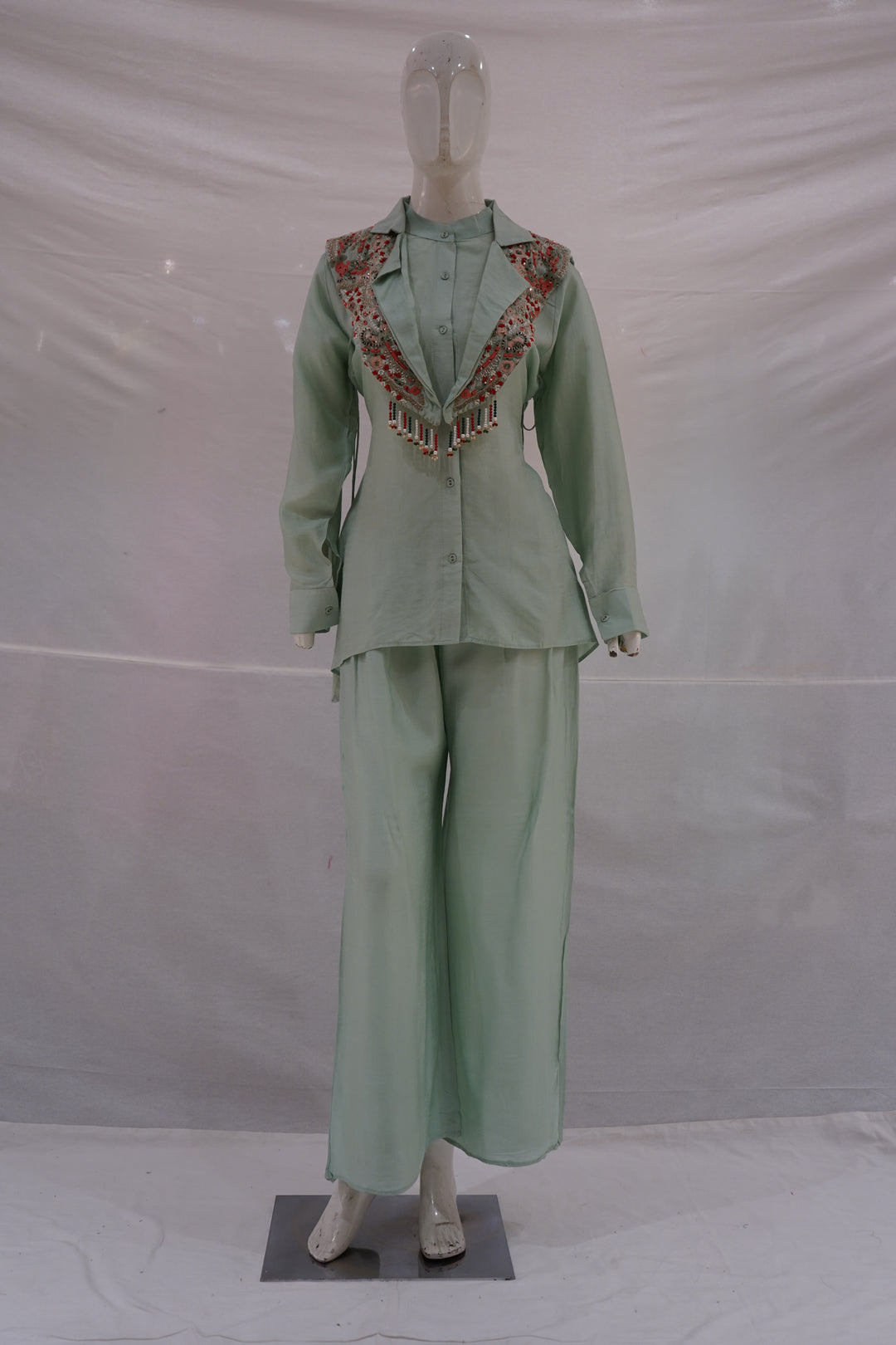 Mint Green Embellished Collar Co-ord Set