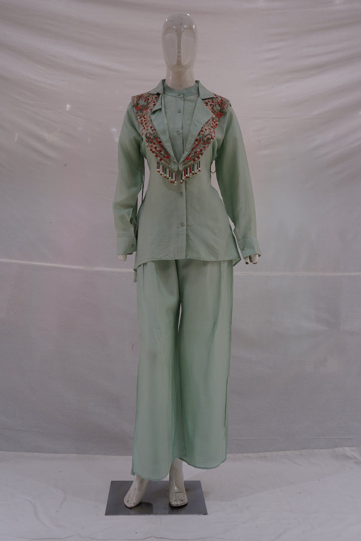 Mint Green Embellished Collar Co-ord Set