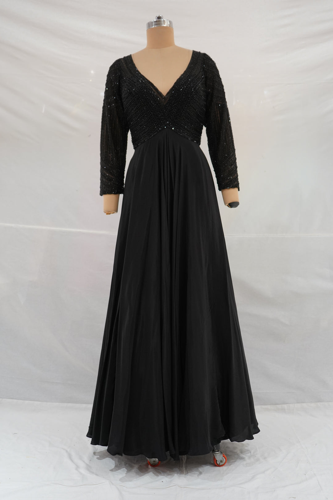 Midnight Black Hand Embellished Evening Gown