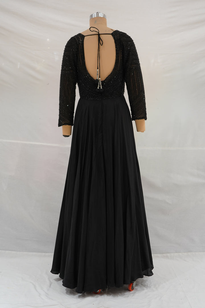 Midnight Black Hand Embellished Evening Gown