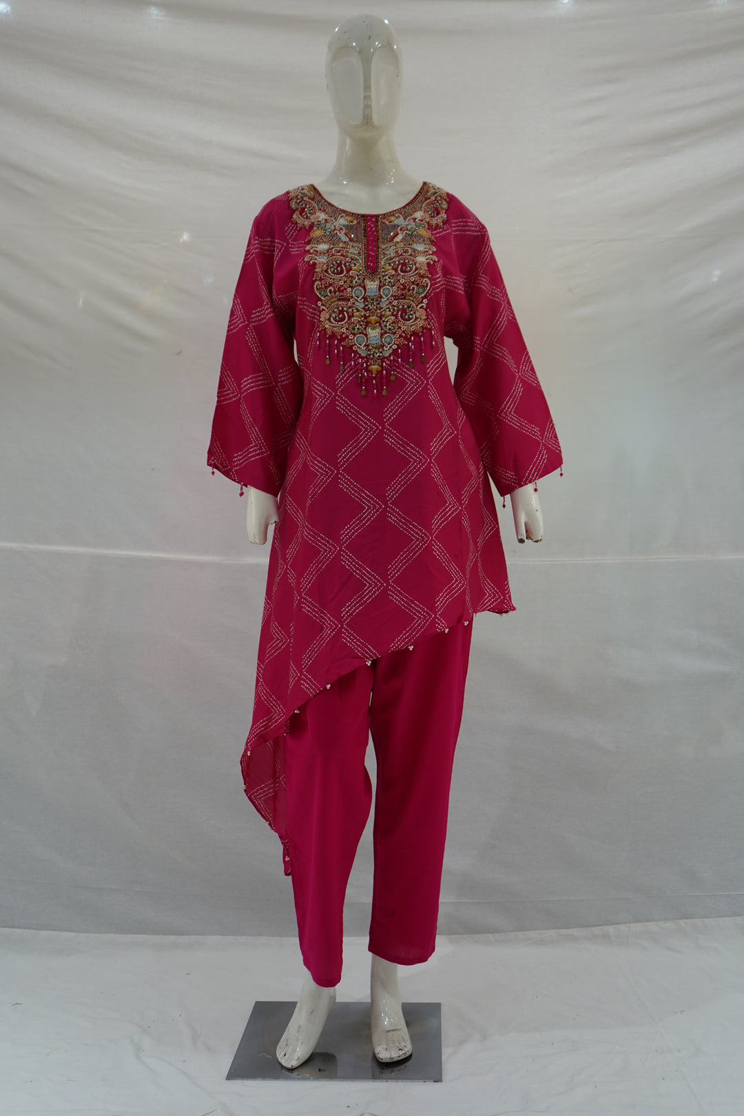 Rani Pink Embroidered Asymmetric Co-ord Set