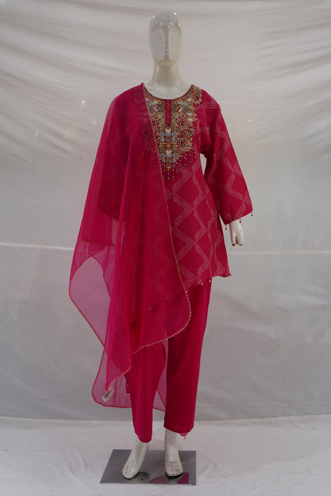 Rani Pink Embroidered Asymmetric Co-ord Set