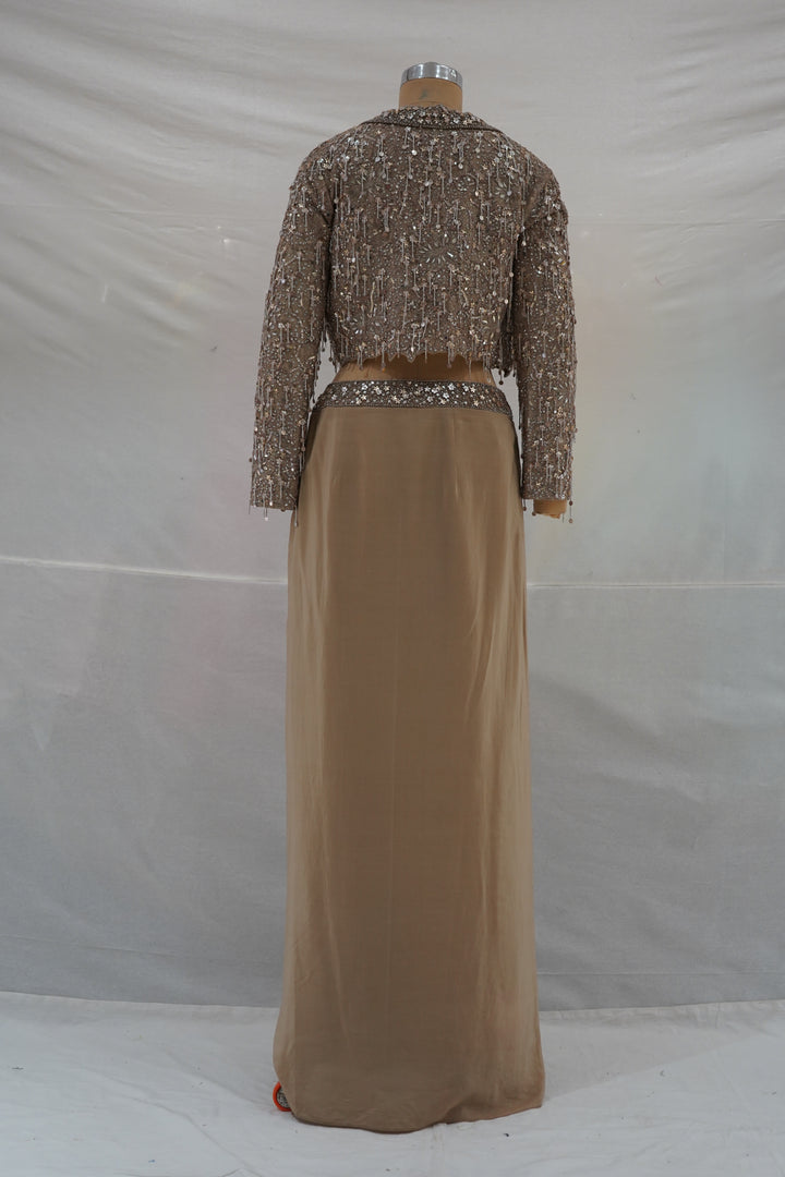 Champagne Beige Embroidered Lehenga Set with Jacket