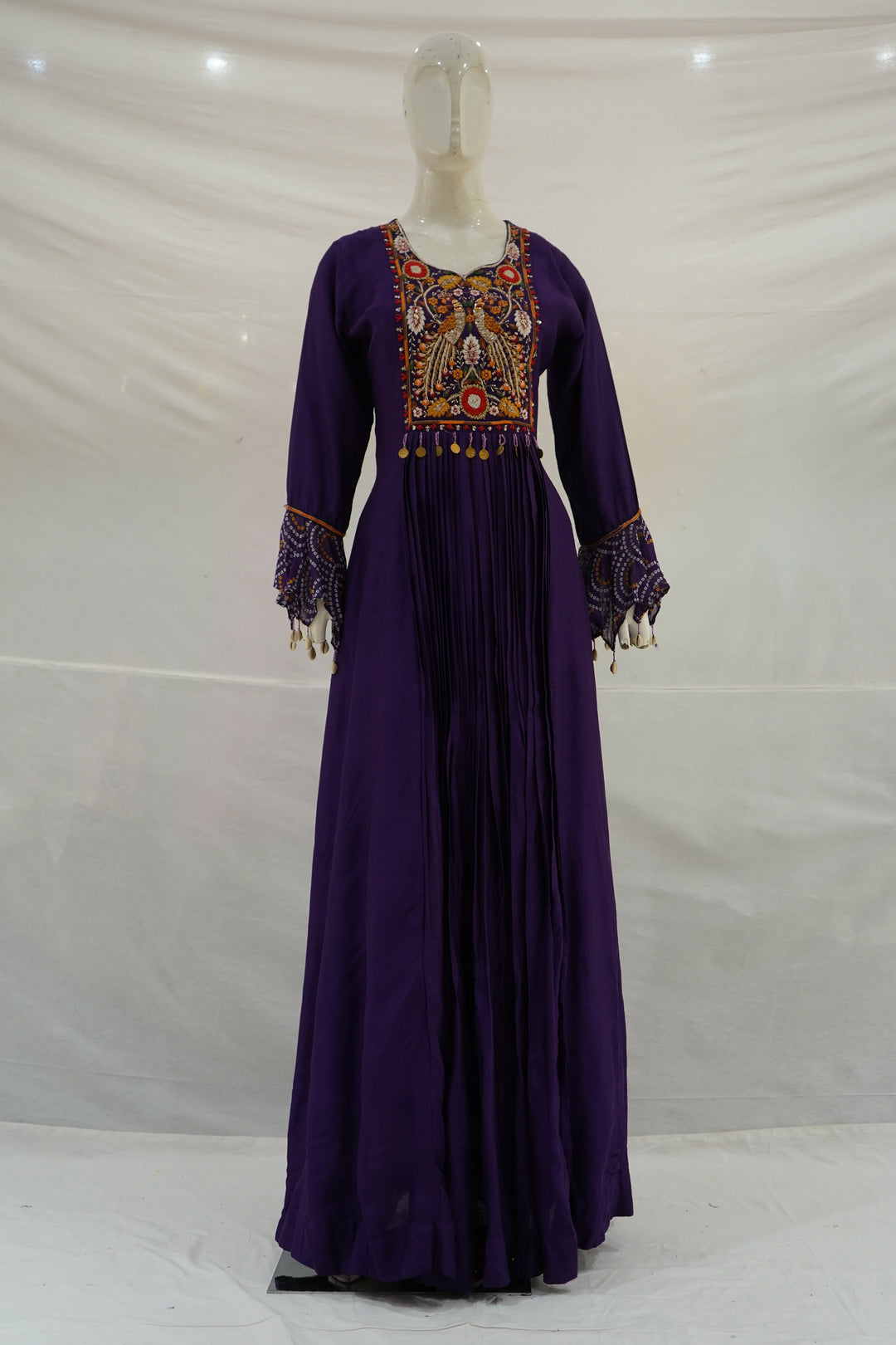 Royal Purple Embroidered Pleated Anarkali Gown