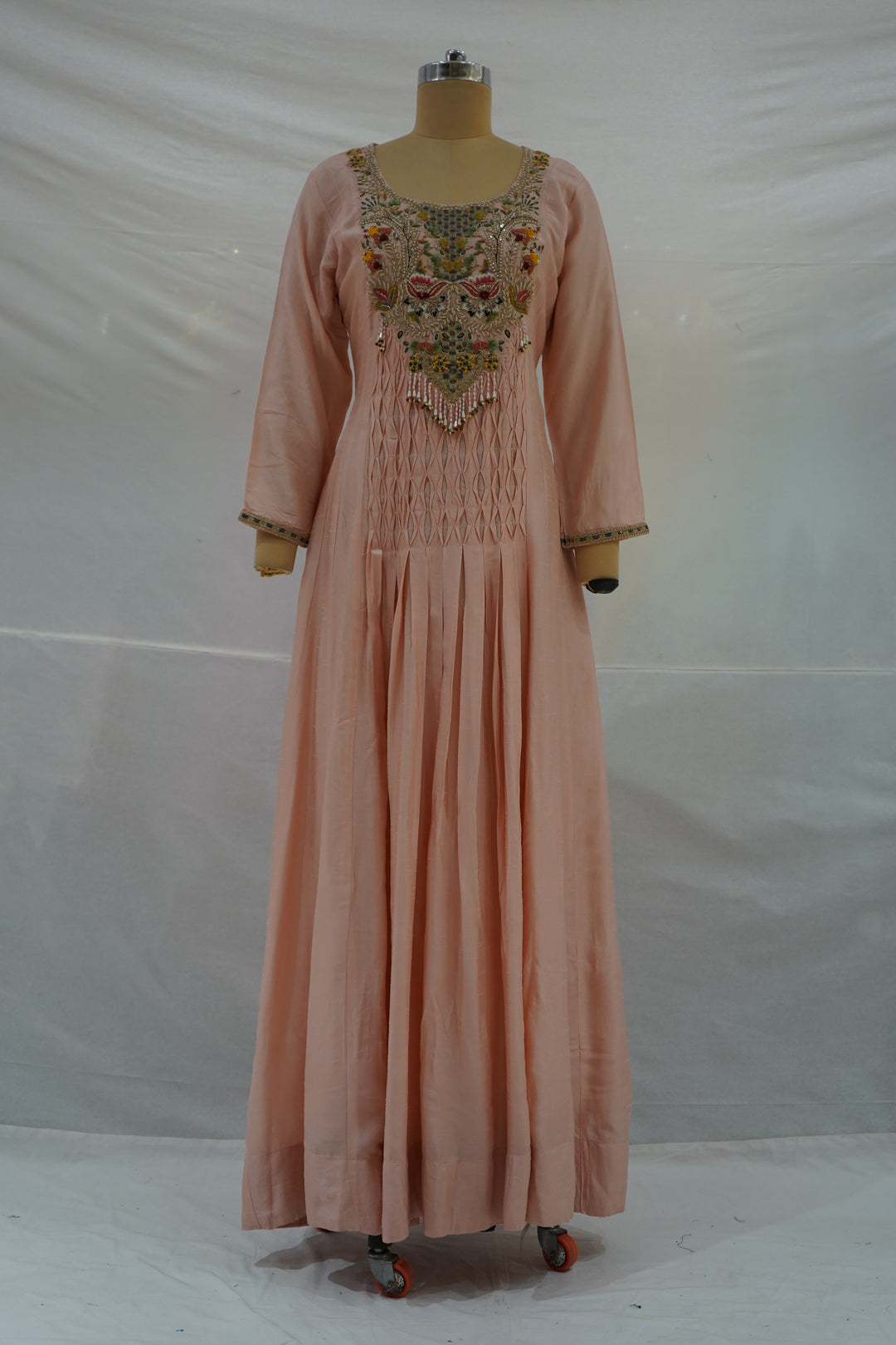 Peach Floral Embroidered Anarkali Gown