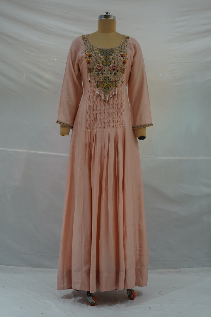 Peach Floral Embroidered Anarkali Gown
