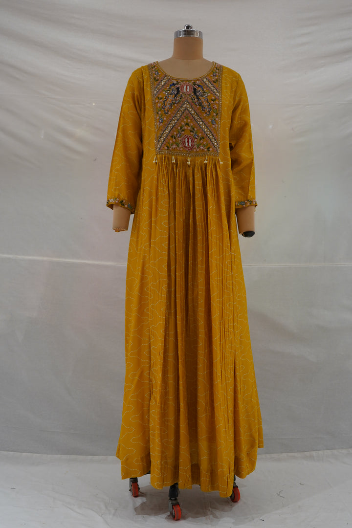 Mustard Yellow Embroidered Anarkali Gown