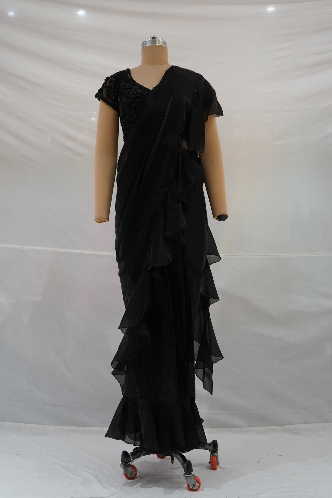 Elegant Black Ruffle Saree with Embellished Blouse