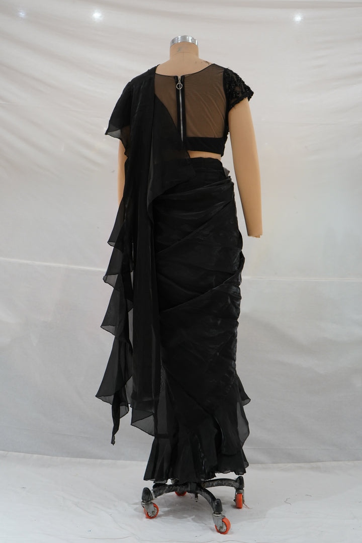 Elegant Black Ruffle Saree with Embellished Blouse