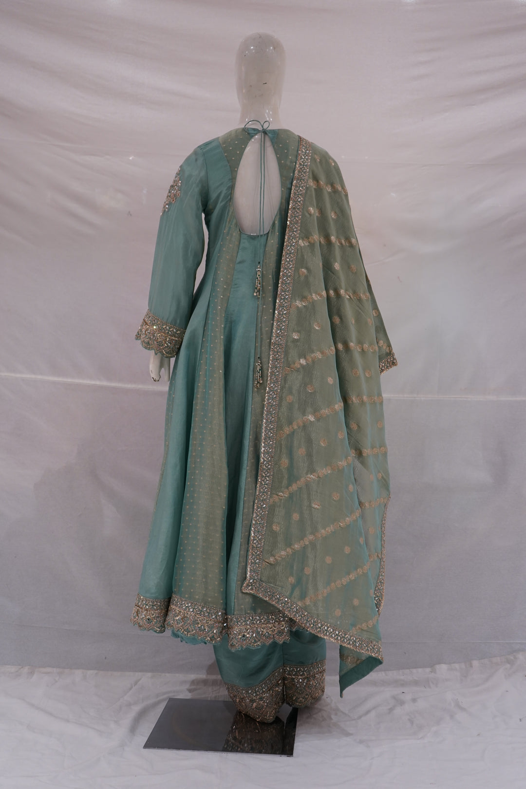Sea Green Embroidered Anarkali Suit Set with Dupatta