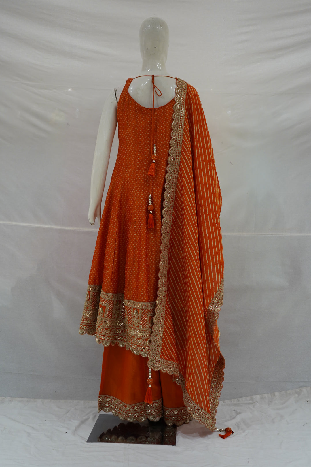 Orange Gotta Patti Work Kurta Palazzo Set with Leheriya Dupatta