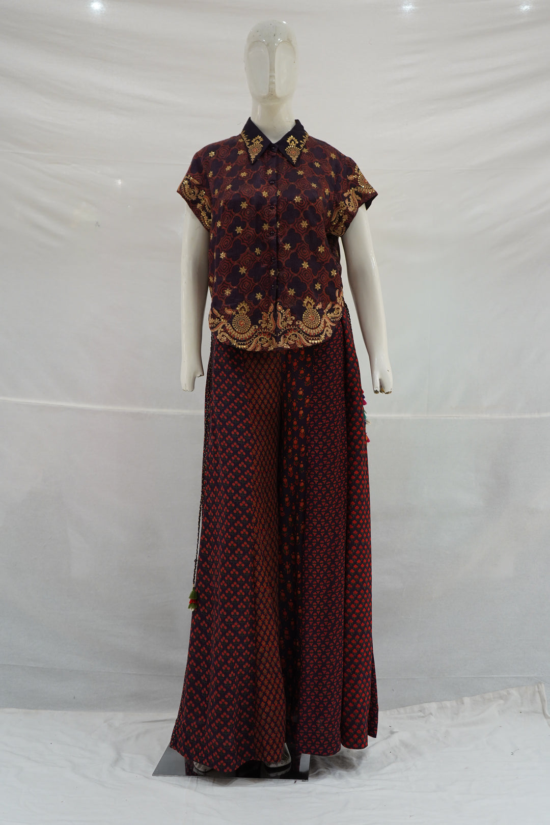Printed Indo-Western Co-Ord Set with Designer Shirt Top