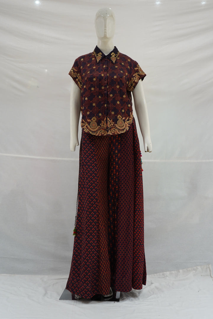 Printed Indo-Western Co-Ord Set with Designer Shirt Top