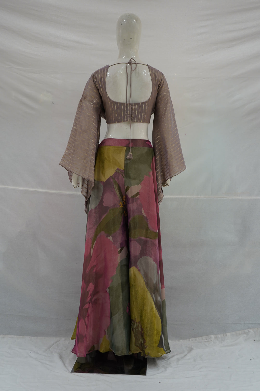 Floral Printed Palazzo Set with Embellished Crop Top