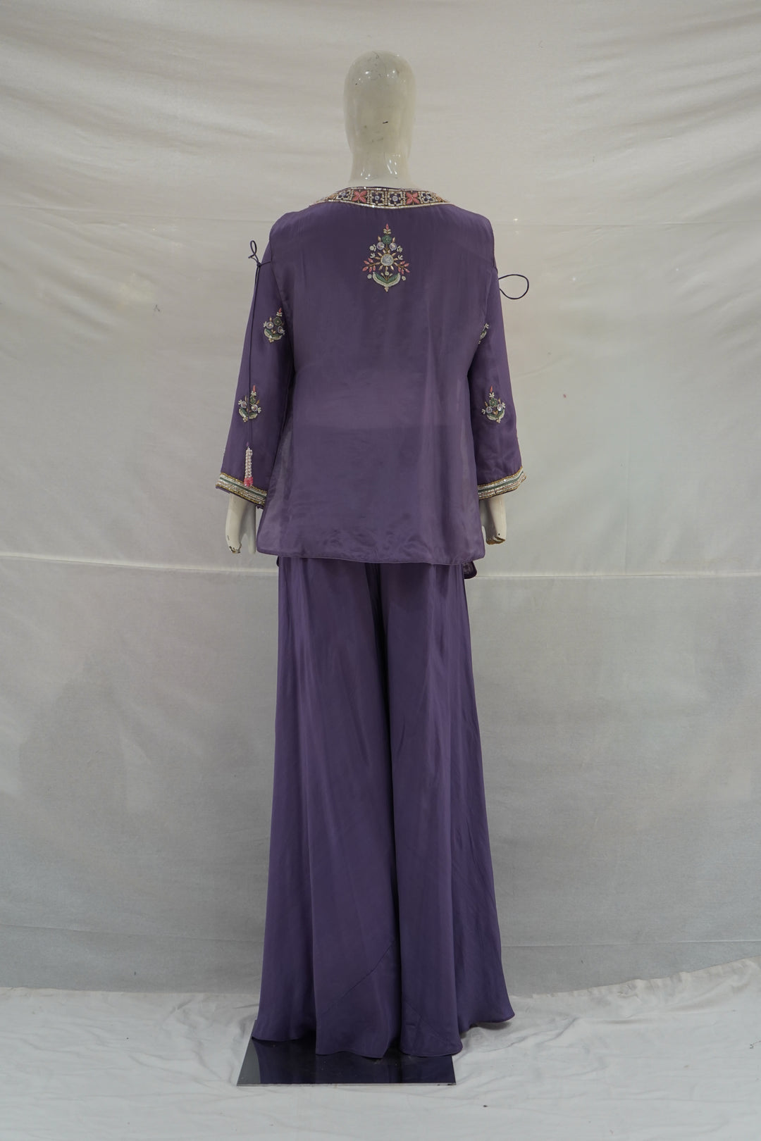 Embroidered Purple Palazzo Suit Set with Floral Handwork