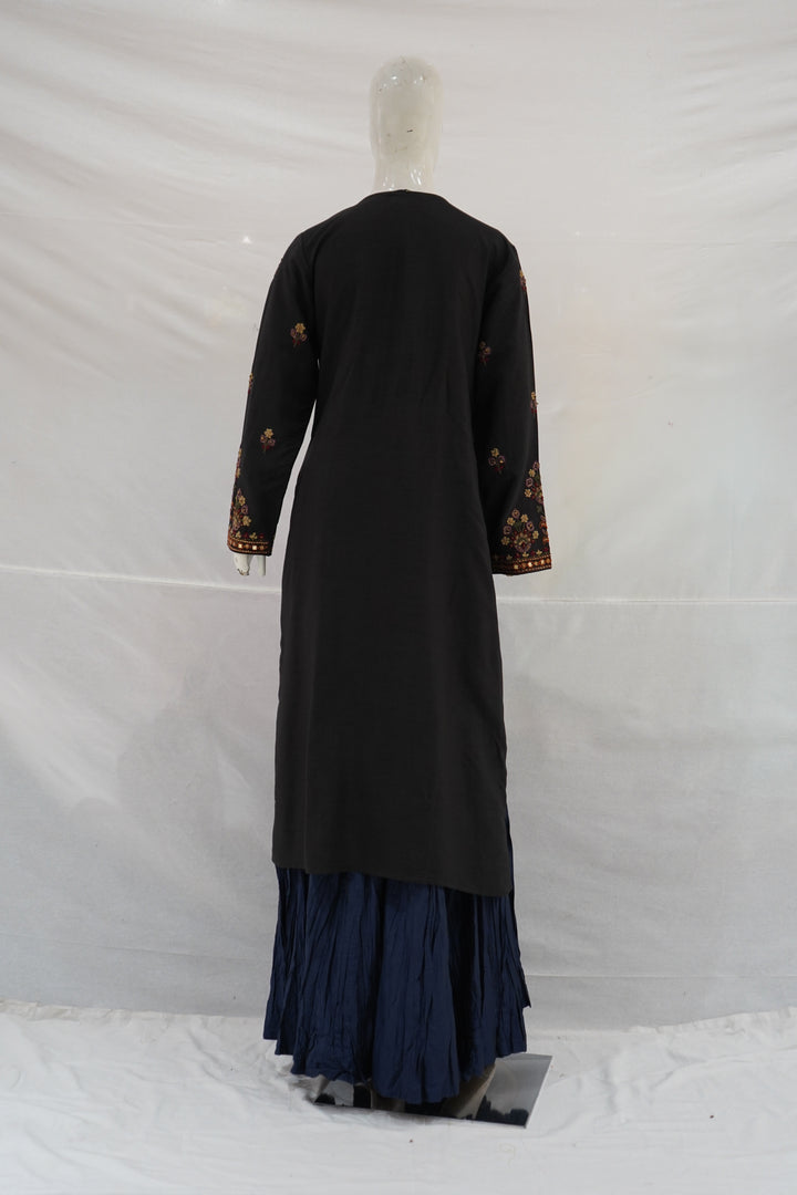 Navy Blue Embroidered Kurti with Sharara Set
