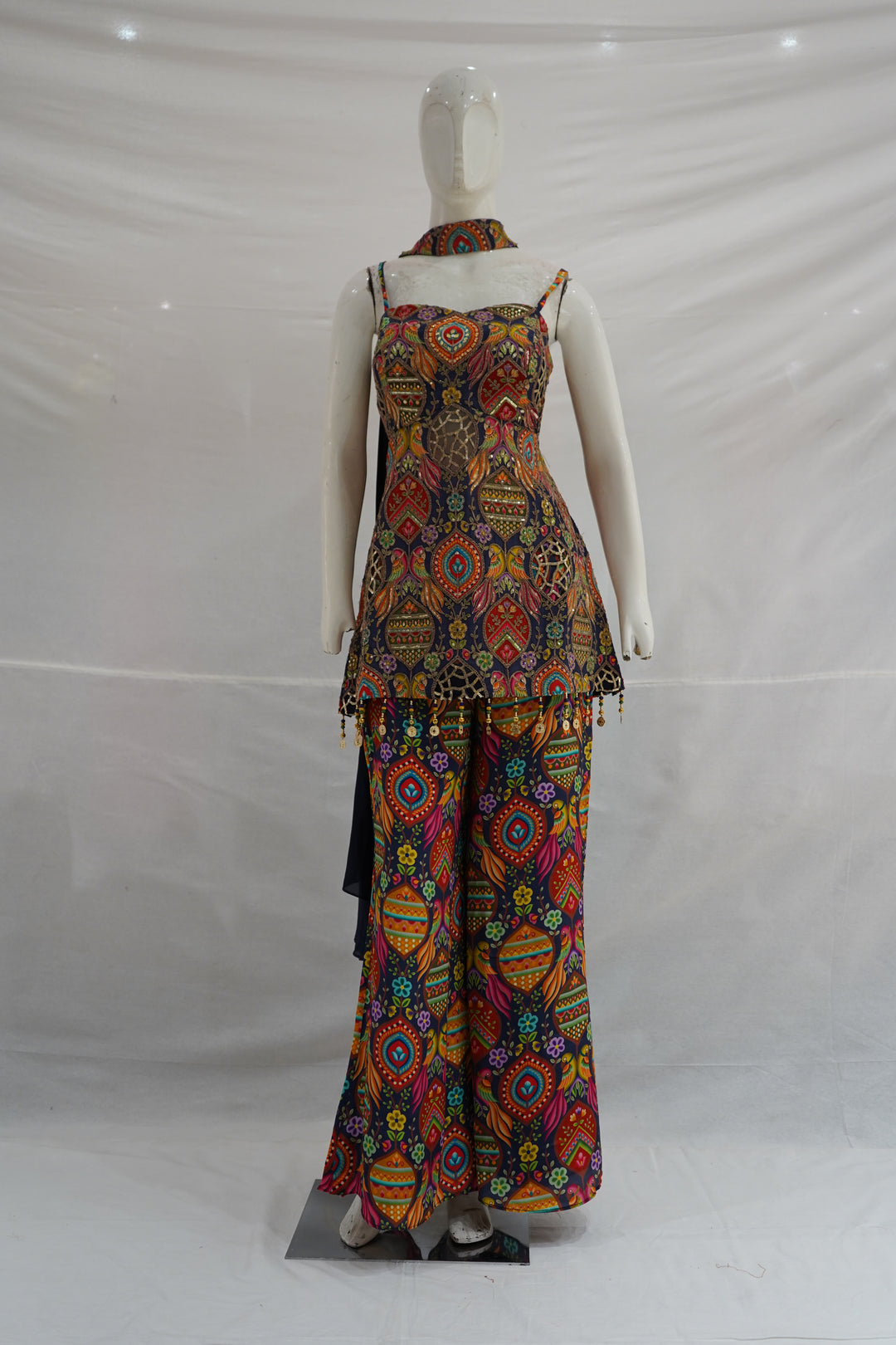 Multicolor Printed Indo-Western Pant Set with Dupatta
