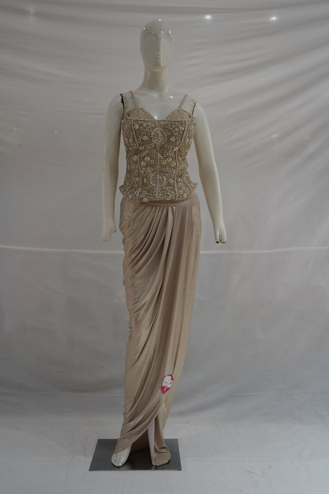 Embellished Corset Top with Draped Skirt Set