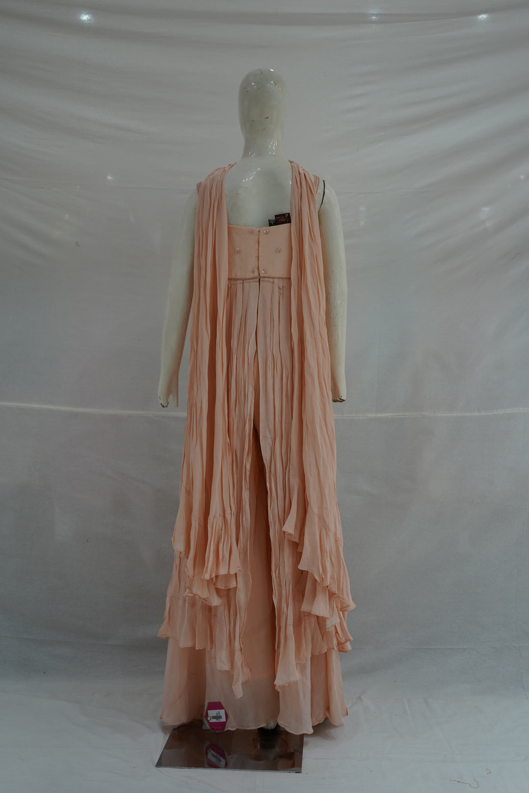 Peach Embellished Palazzo Set with Layered Cape