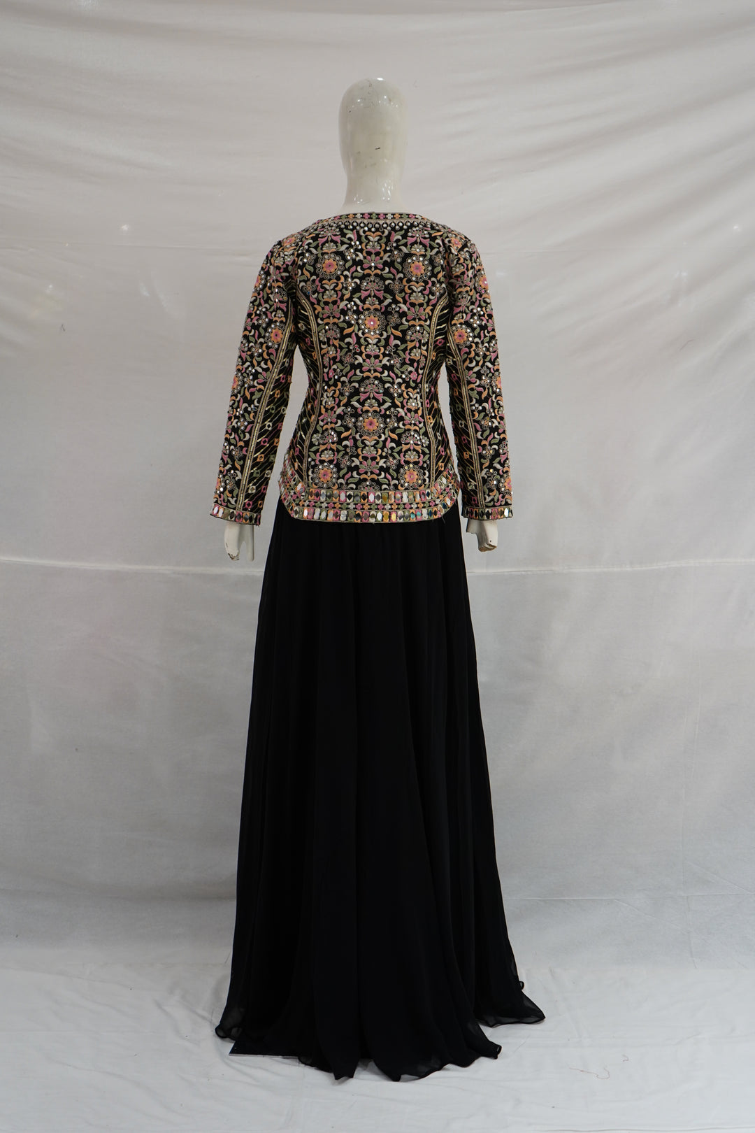 Black Handwork Embroidered Jacket Style Gown Set