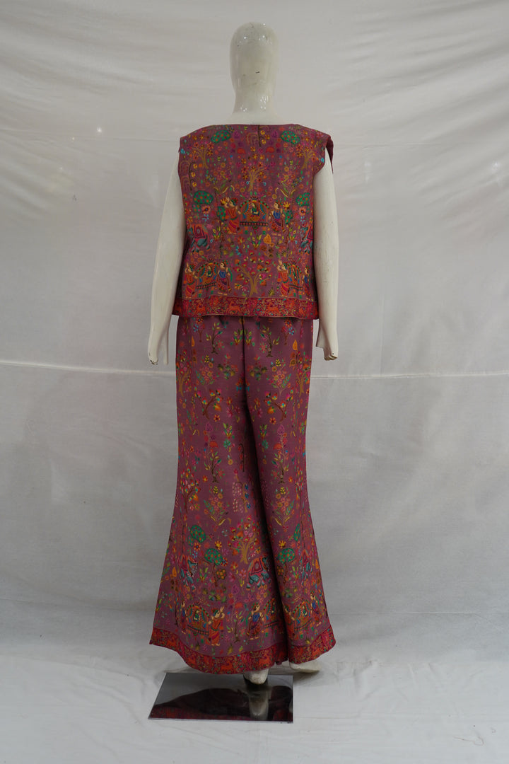 Mauve Stone Work Palazzo Set with Crop Top & Jacket
