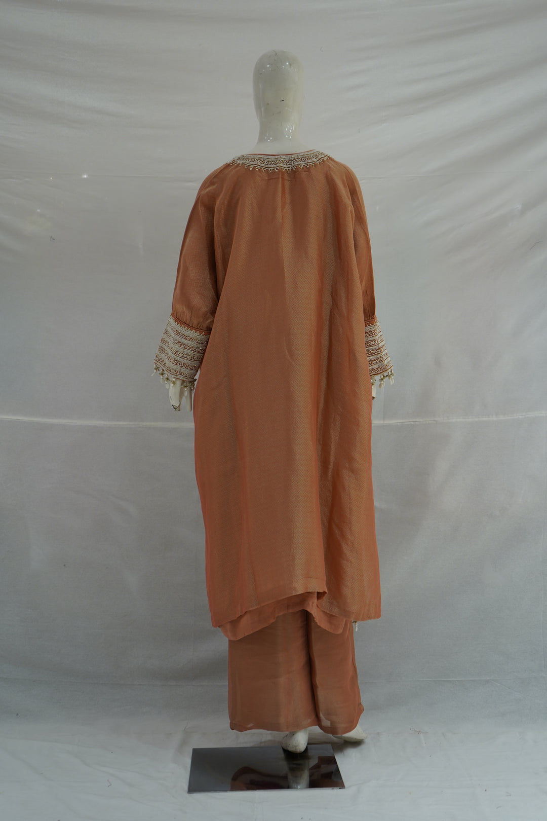 Rust Orange Kaftan Style Kurta Palazzo Set with Dupatta