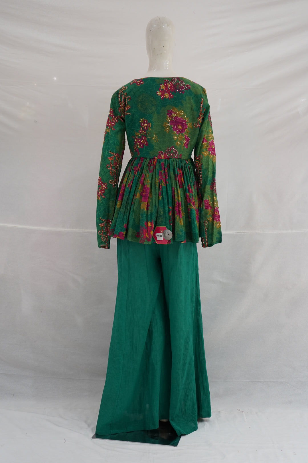 Teal Floral Printed Peplum Top with Palazzo Set