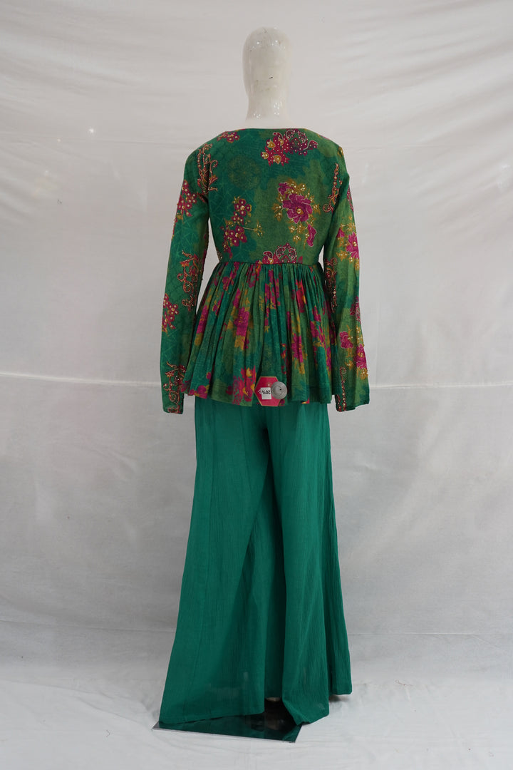 Teal Floral Printed Peplum Top with Palazzo Set