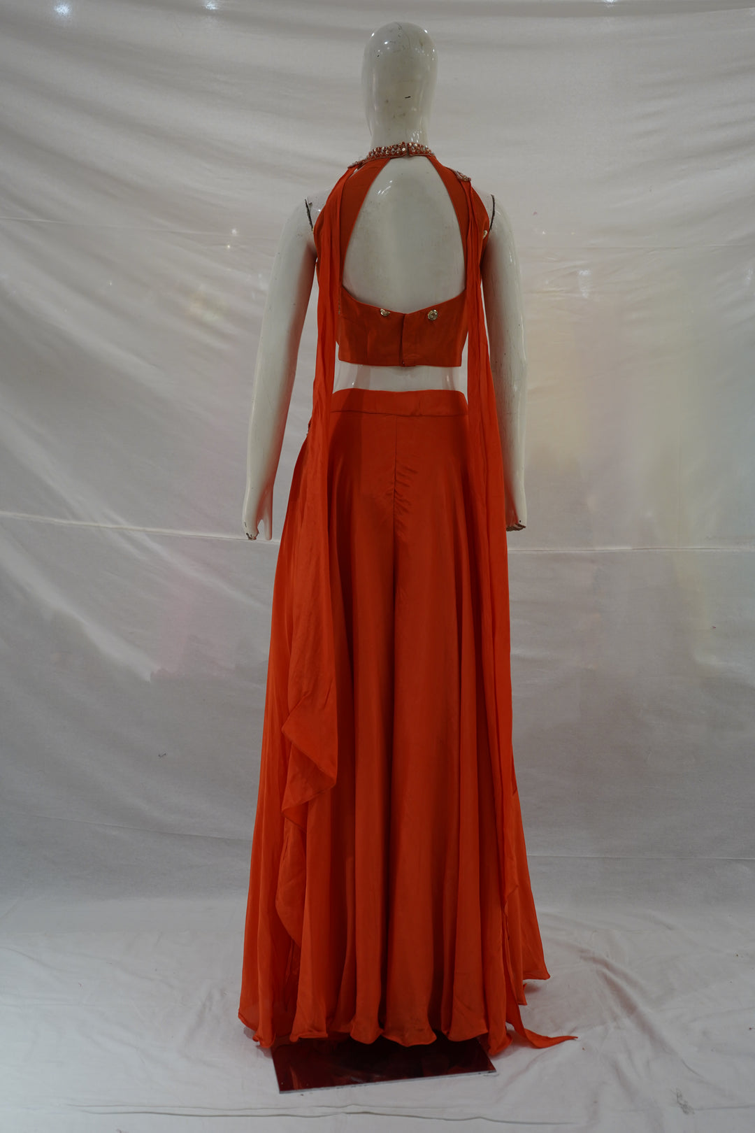 Orange Embroidered Halter Neck Palazzo Set