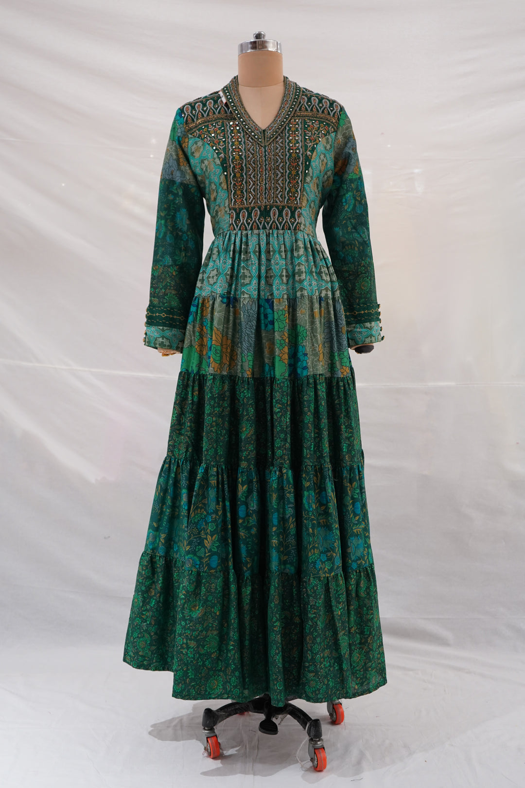 Teal Printed Tiered Maxi Dress