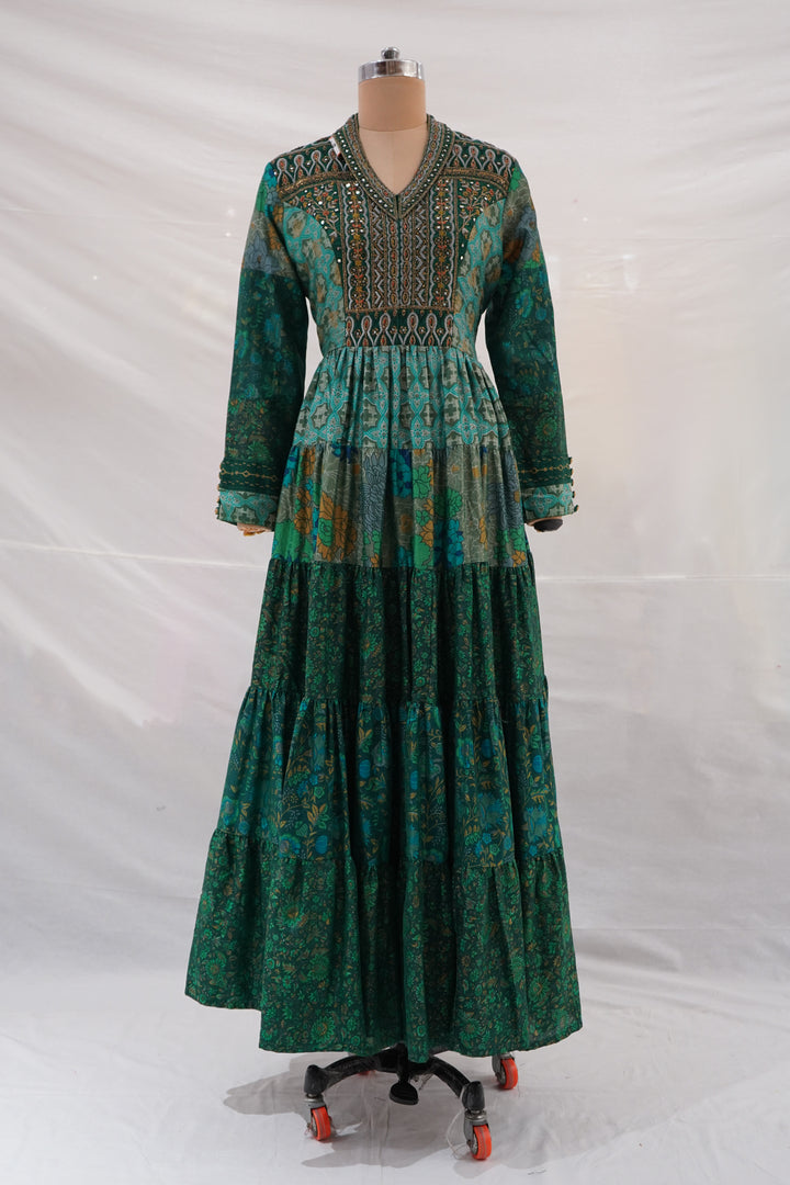Teal Printed Tiered Maxi Dress