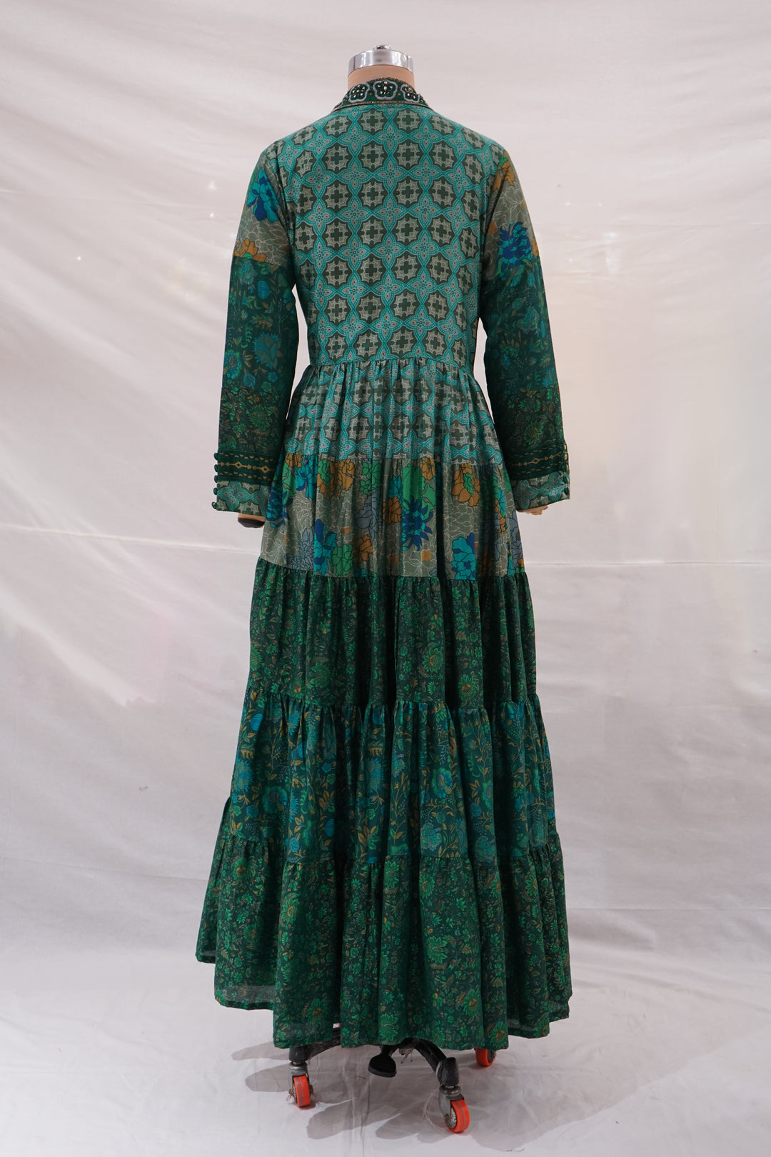 Teal Printed Tiered Maxi Dress