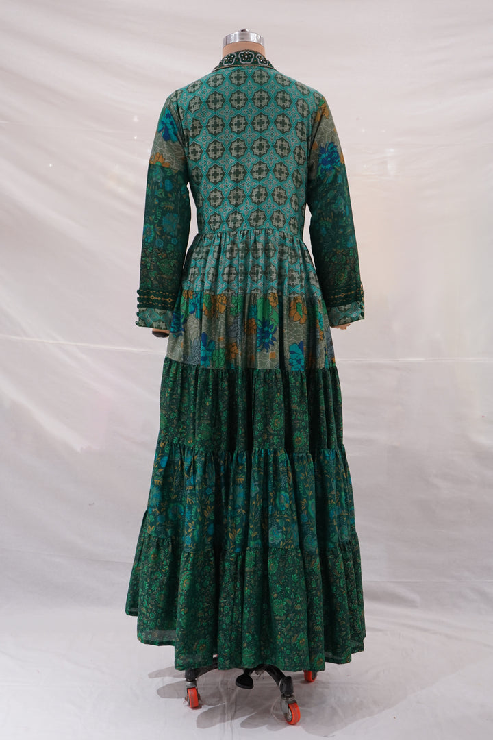 Teal Printed Tiered Maxi Dress
