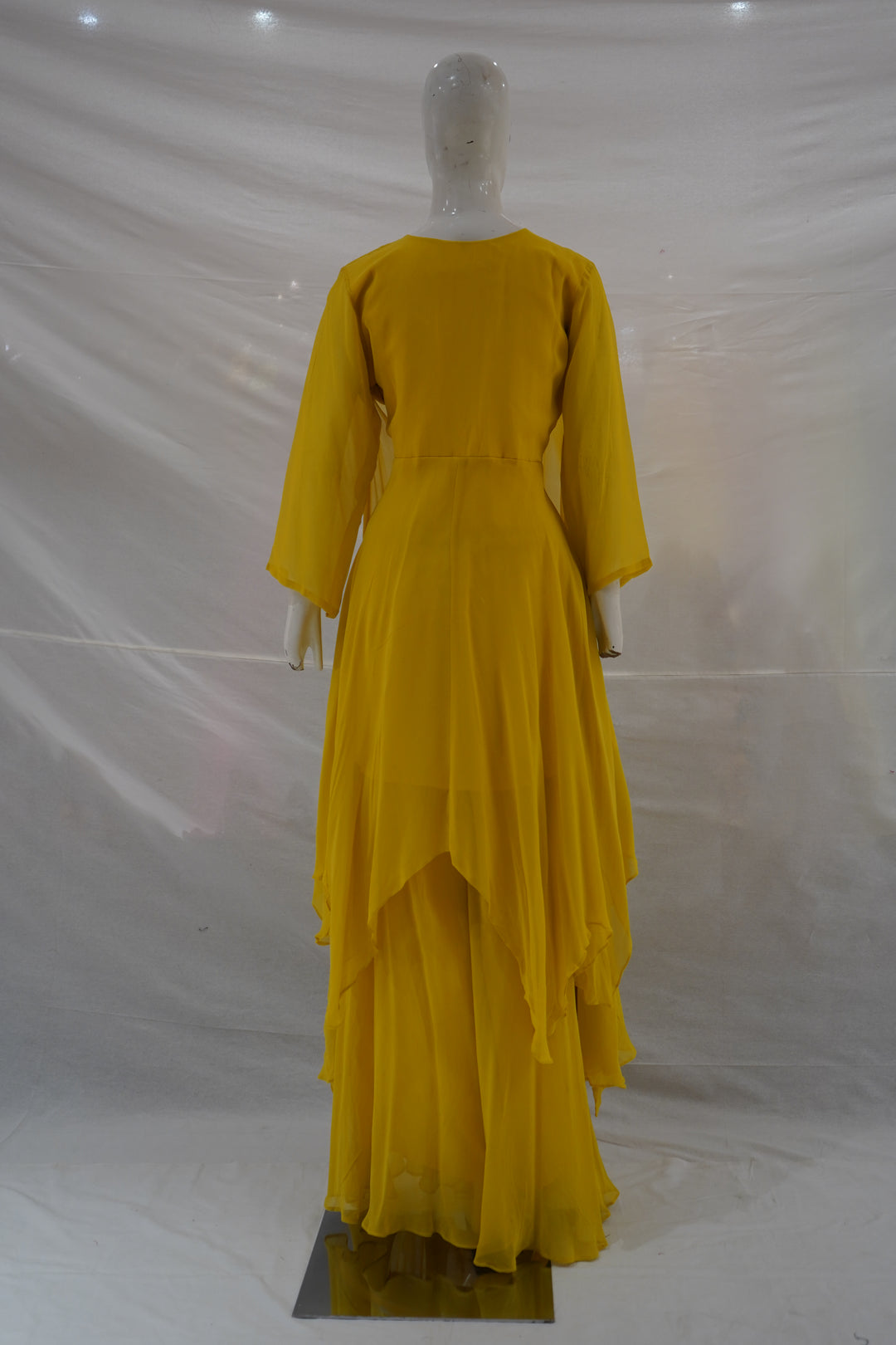 Sunshine Yellow Embroidered Layered Kurta Palazzo Set
