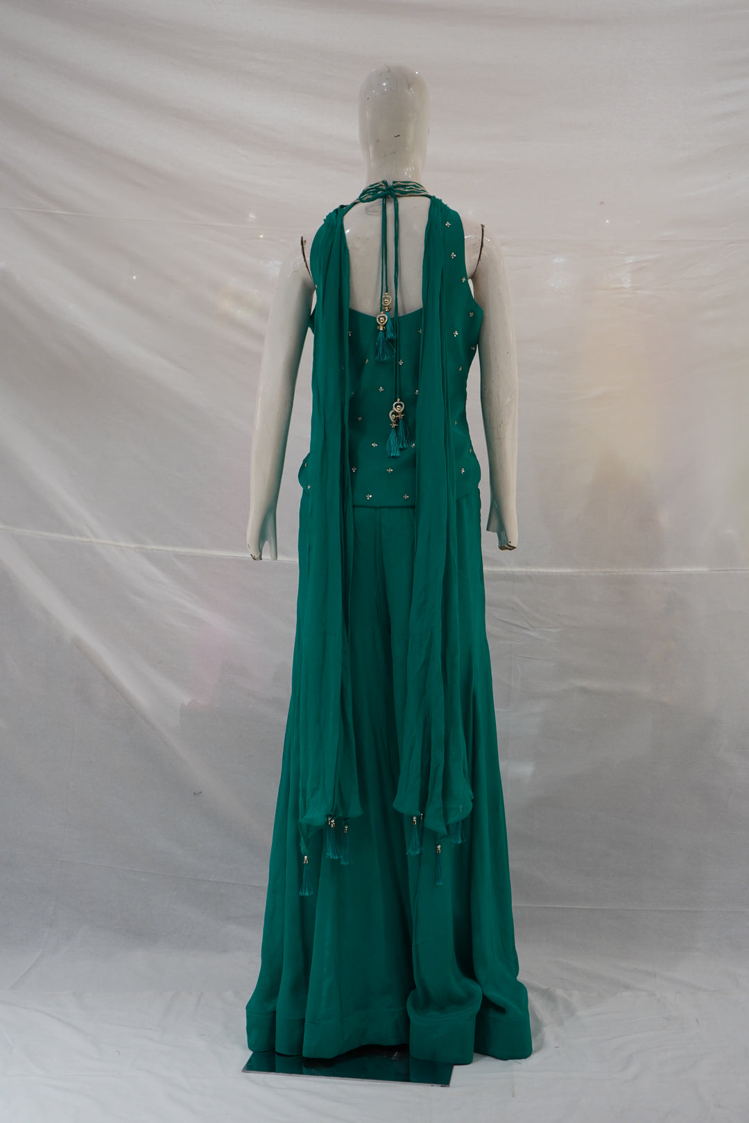 Teal Embroidered Halter Top & Palazzo Set