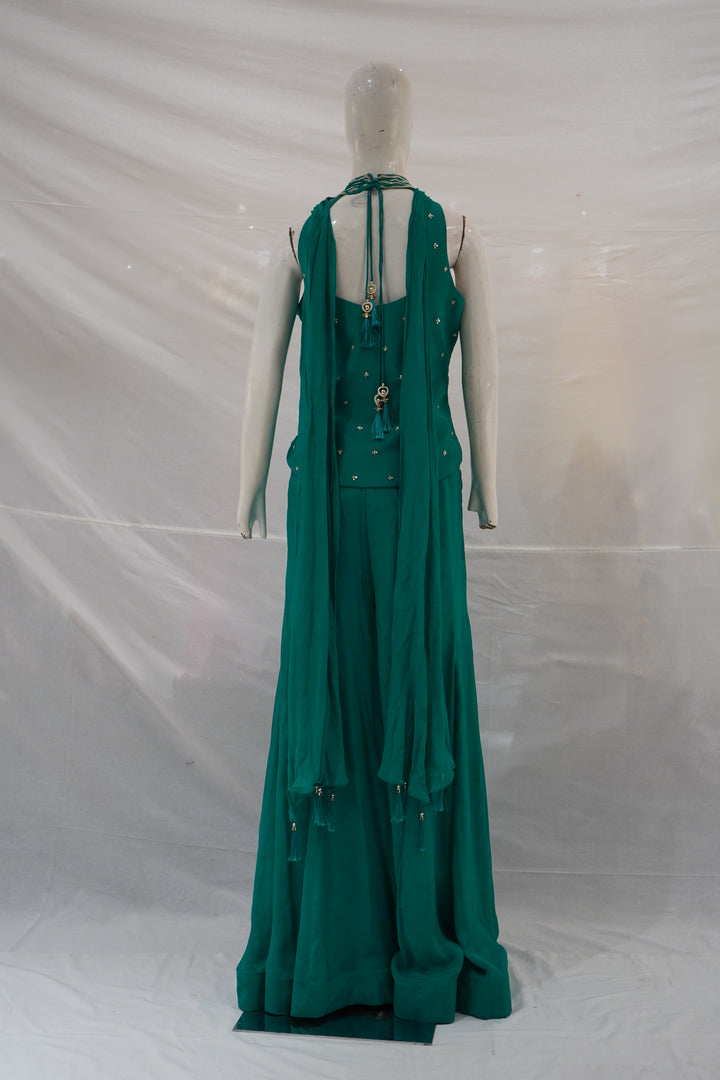 Teal Embroidered Halter Top & Palazzo Set