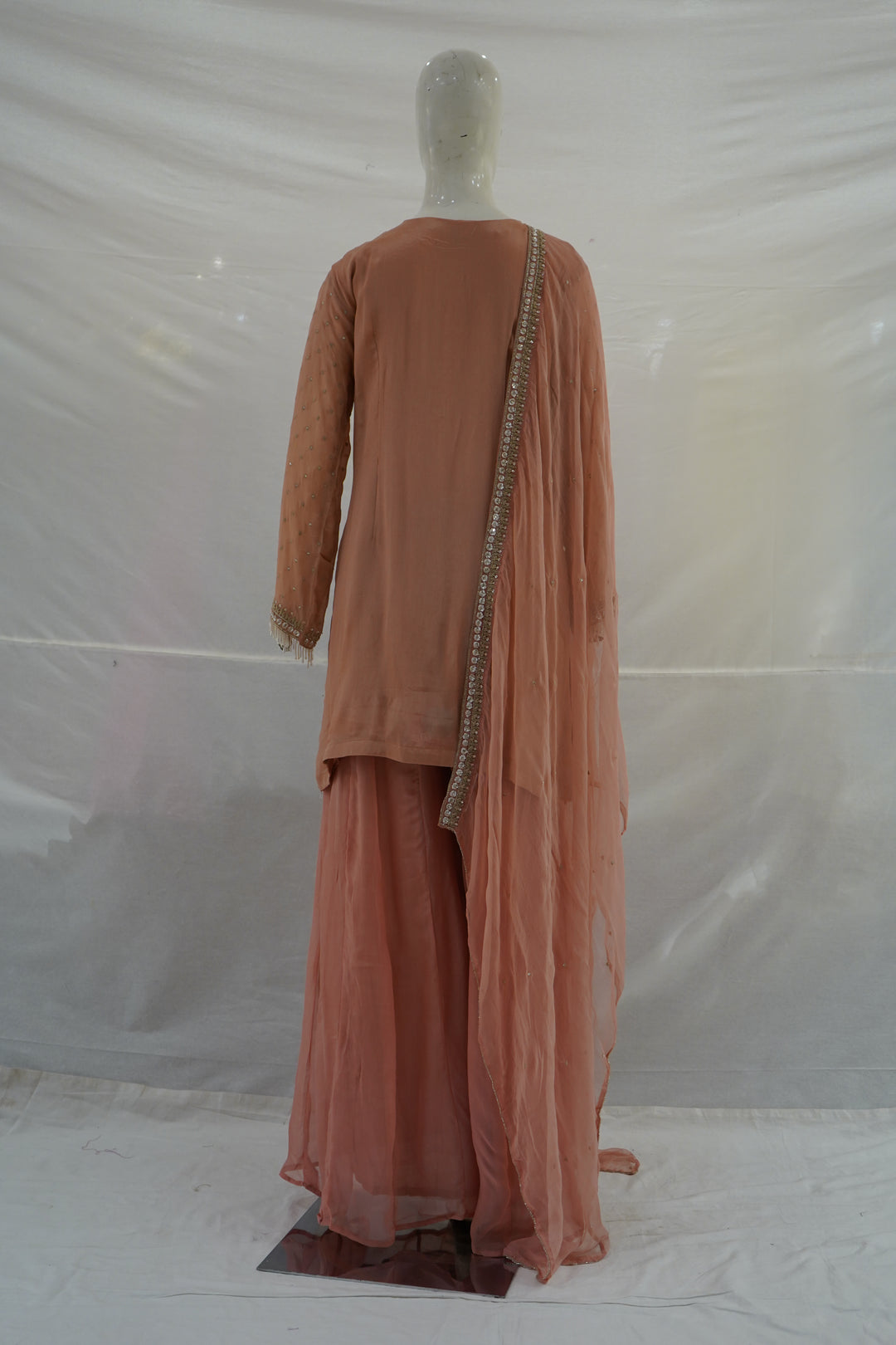 Peach Embroidered Kurta Palazzo Set with Dupatta