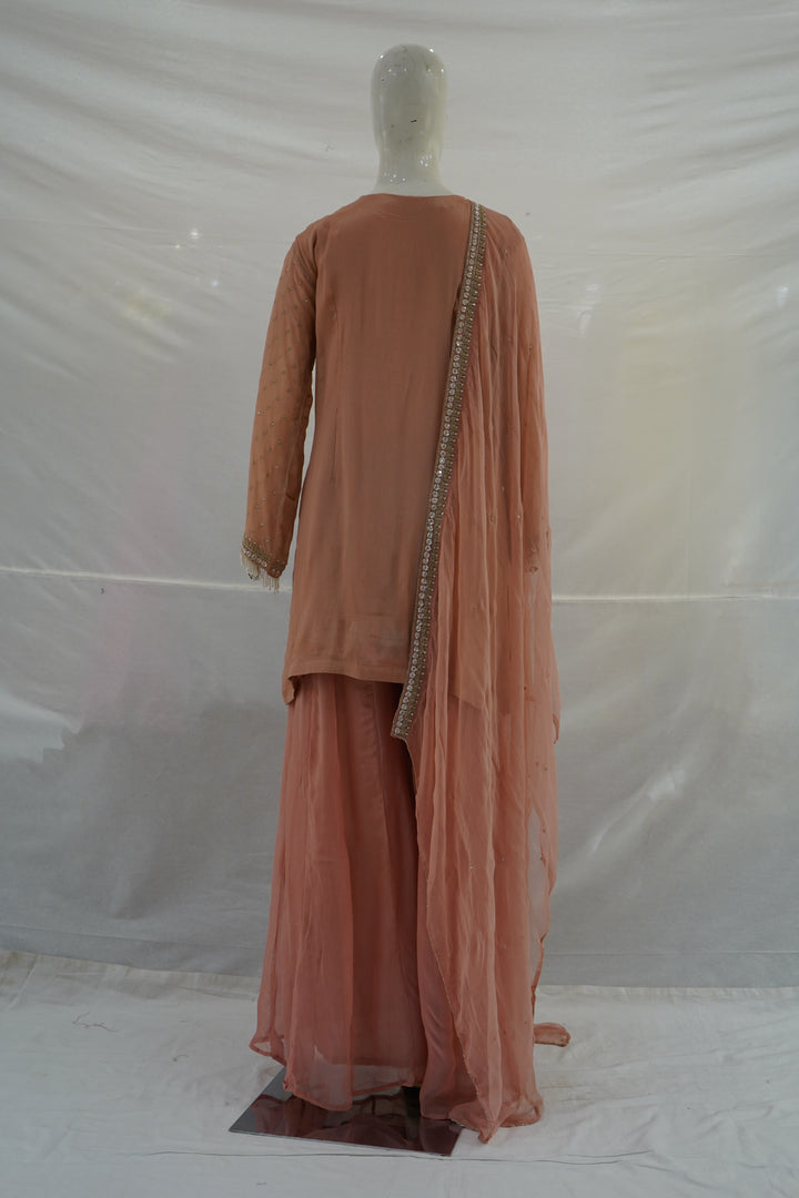 Peach Embroidered Kurta Palazzo Set with Dupatta