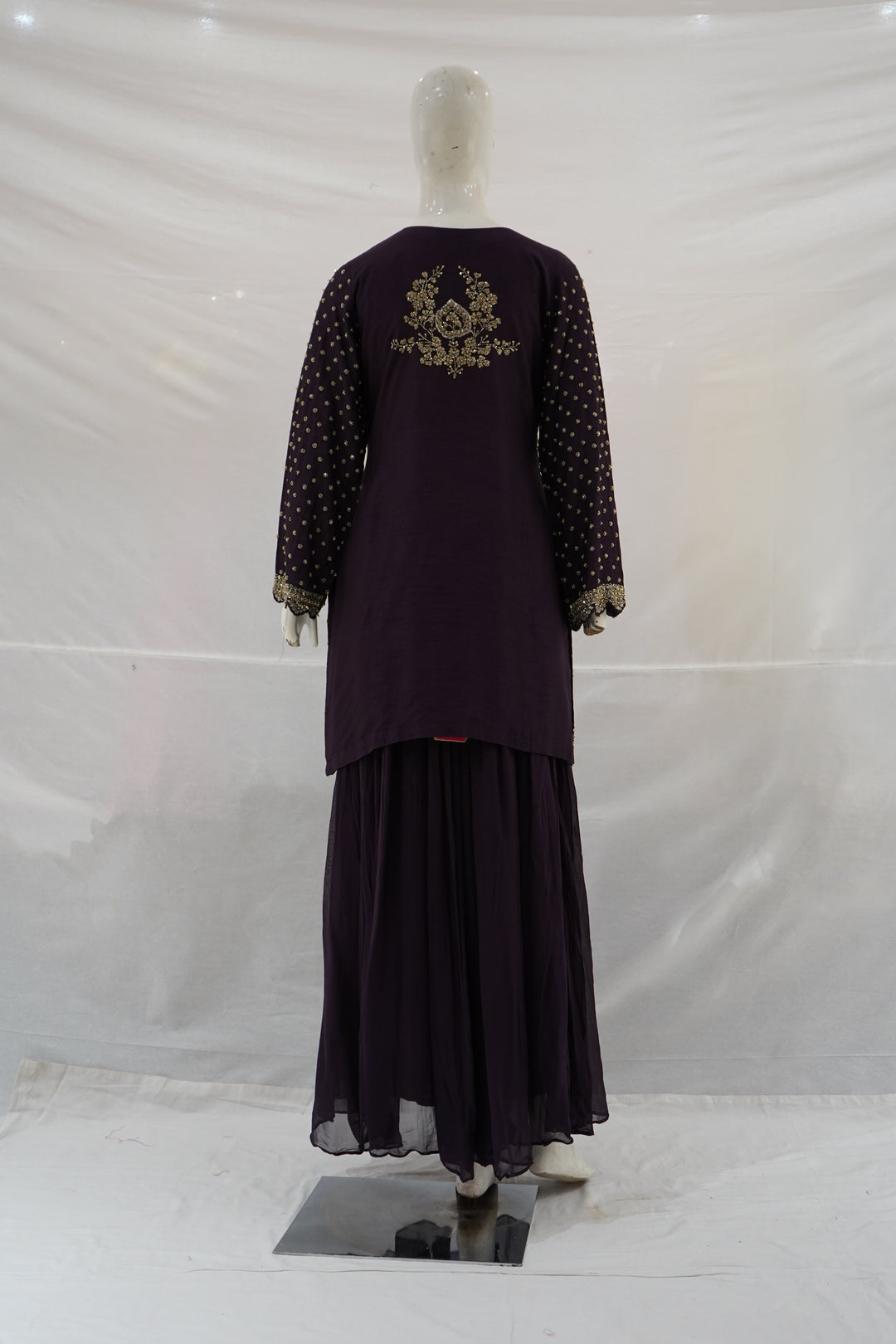 Royal Purple Embroidered Kurta Sharara Set with Dupatta