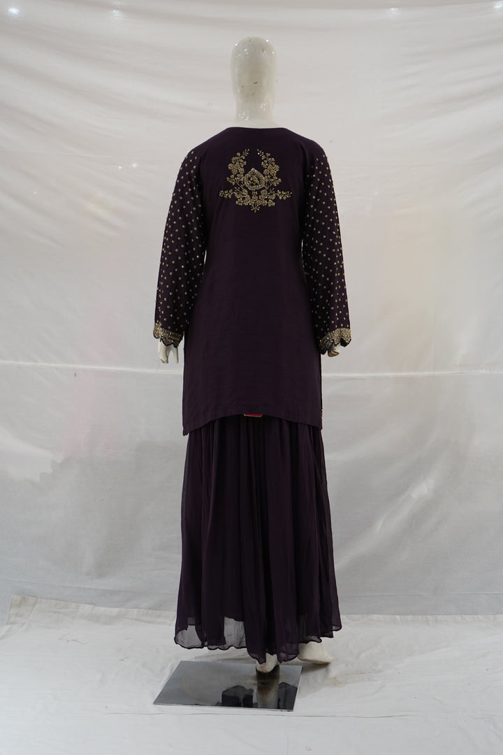Royal Purple Embroidered Kurta Sharara Set with Dupatta