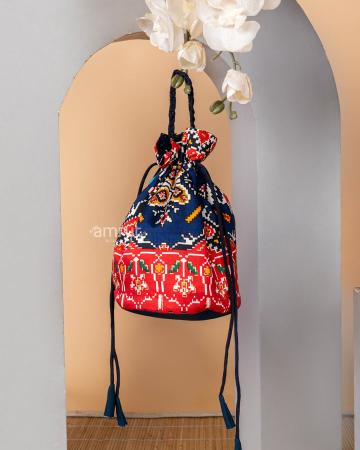 Dark Blue Silk Potli Bag for Women